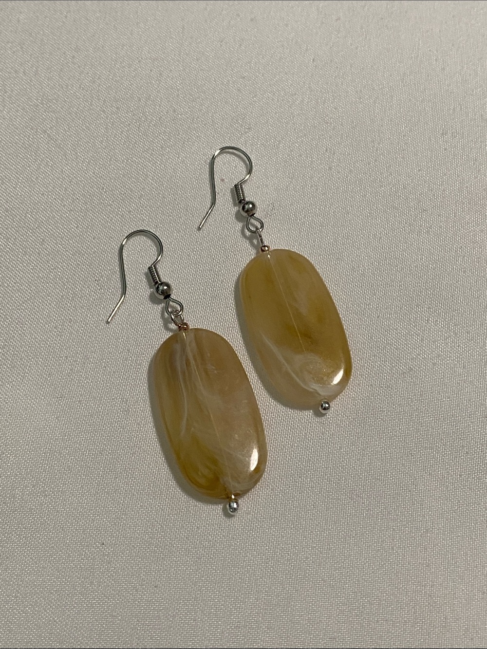 Yellow Resin Oval Drop Earrings with Silver Hooks